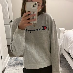 Girls Champion Heritage Spell Out Heather Gray Crewneck Sweatshirt Size Youth L